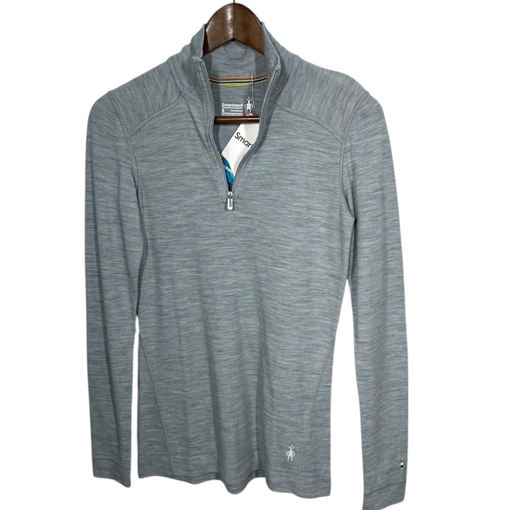 Smartwool Merino Womens250 Base Layer 1/4 Zip Top Blue Ice‎ Heather S NWT Flaw